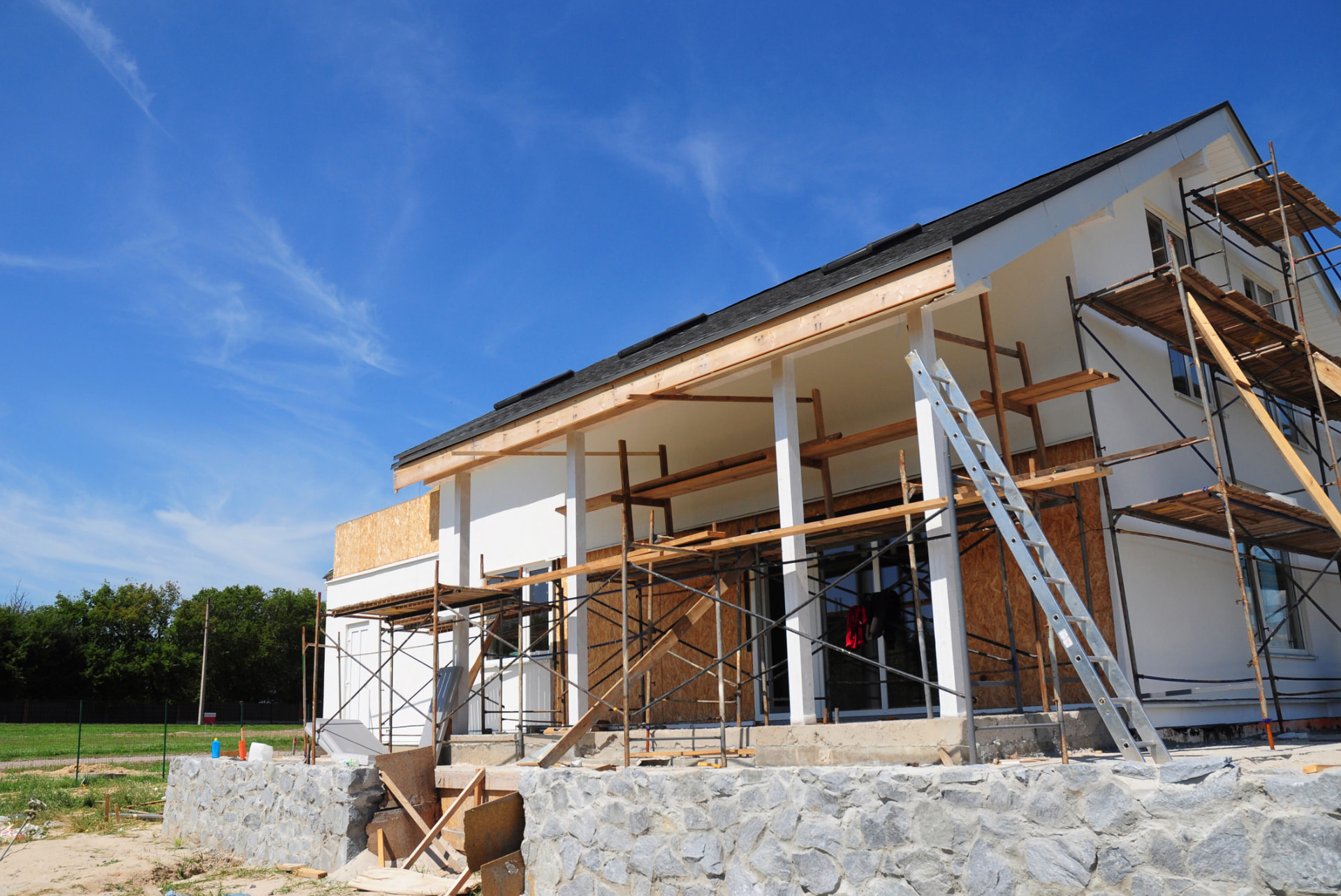 Two-story home addition under construction in Palm Beach, FL