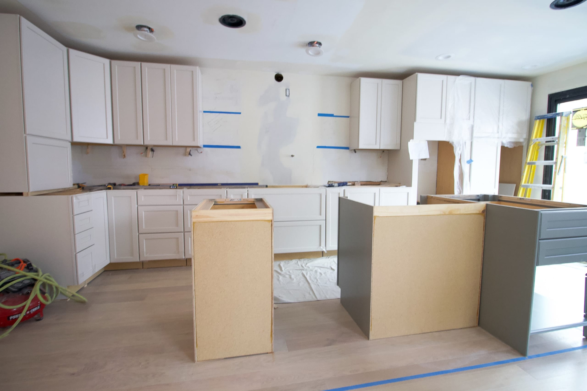 Cabinet boxes set in place before countertop and backsplash installation