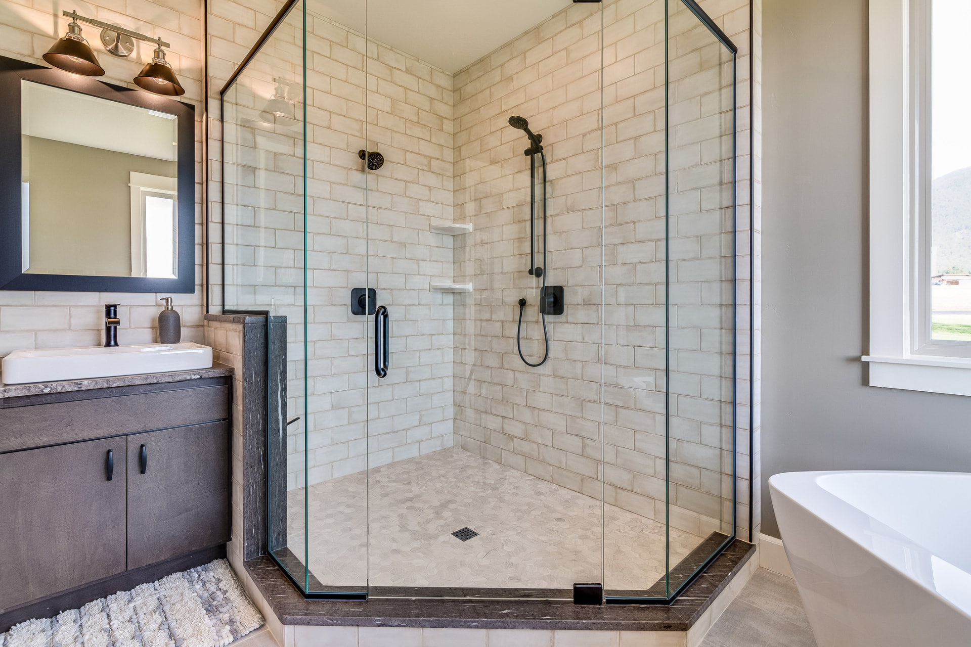 Walk-in glass shower bathroom remodel in Hallandale Beach, FL