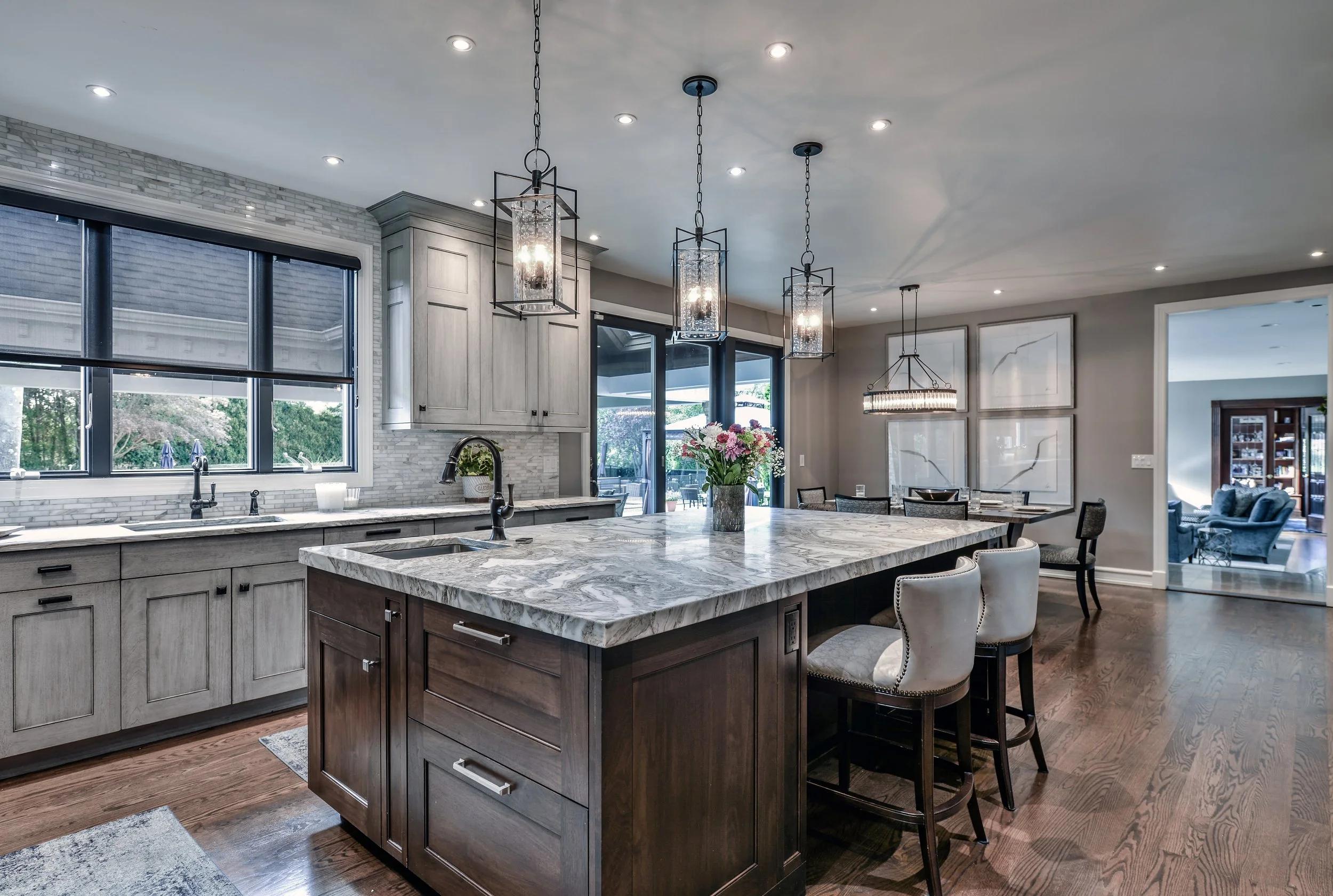 Modern renovated kitchen with island in an Aventura, Florida condo