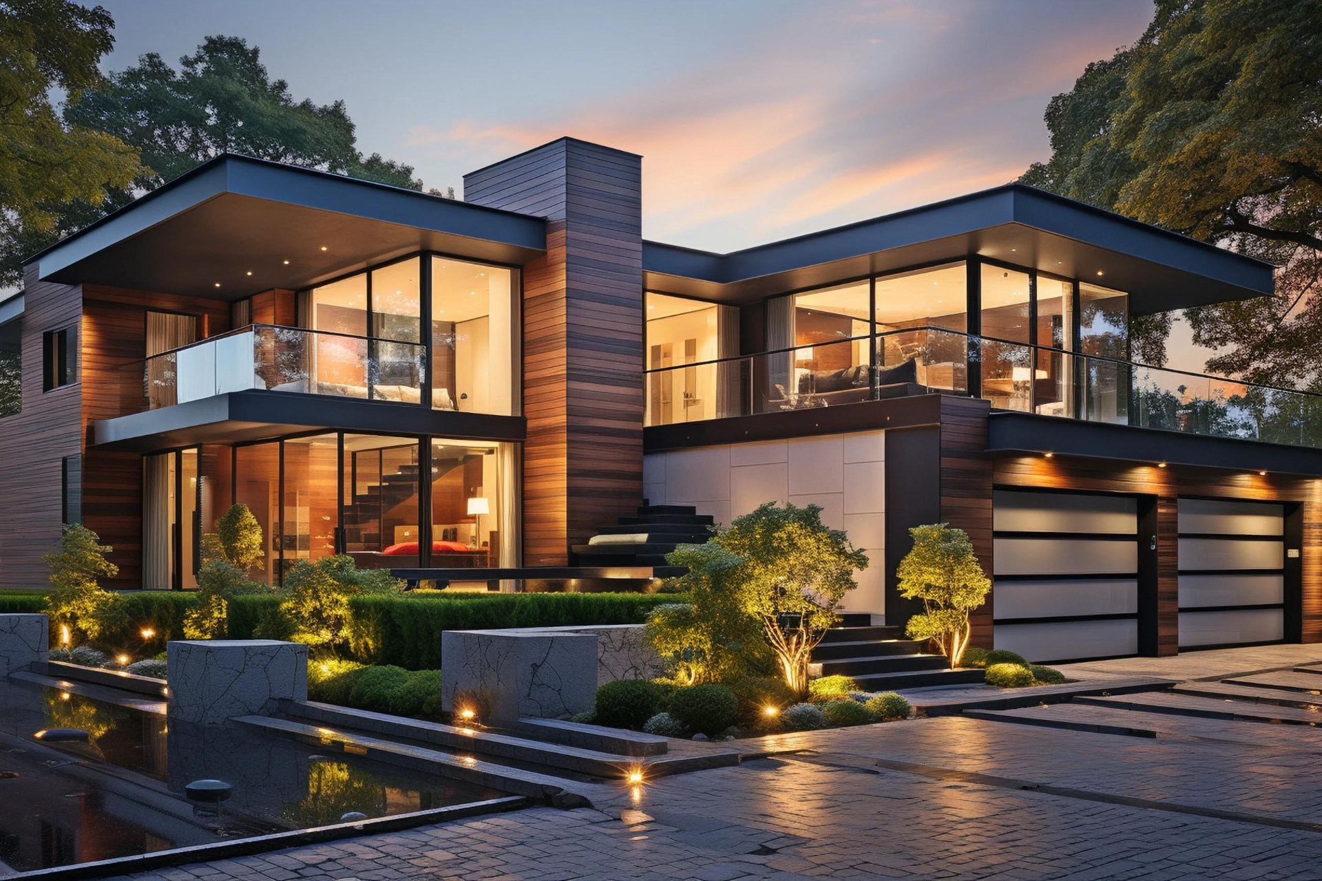 Two-story modern home addition with glass railings