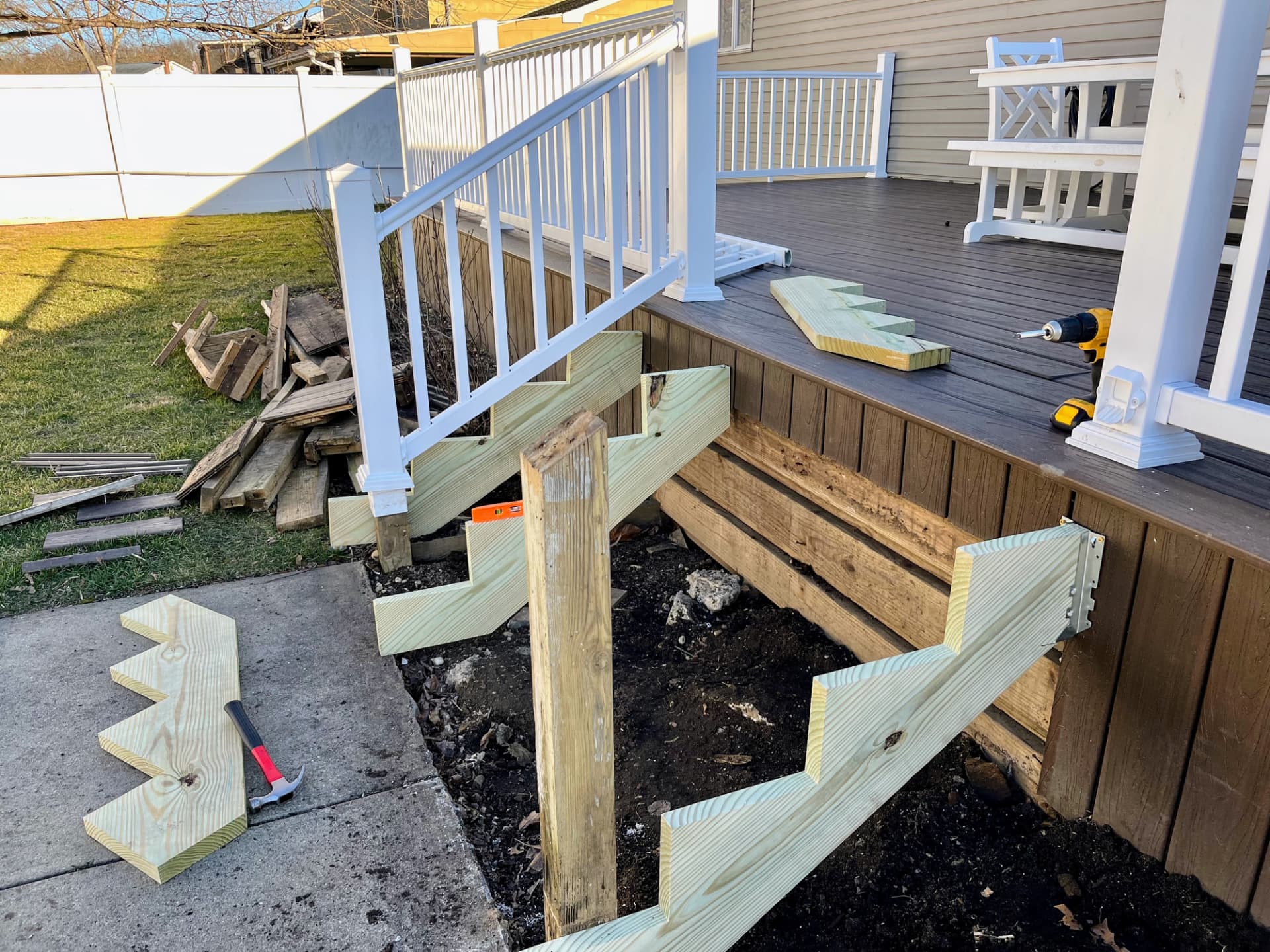 Deck stair framing and railing installation in Coconut Grove, FL