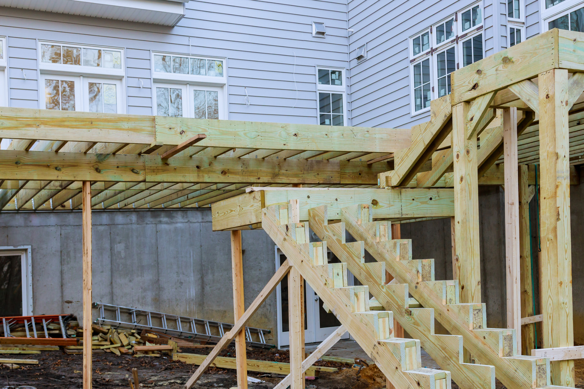 Elevated deck framing and stair construction in Hollywood, FL