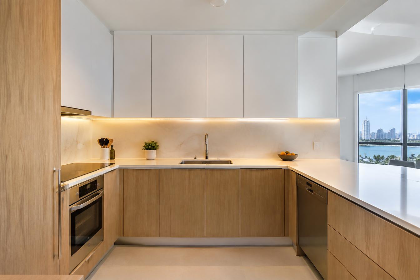 Compact condo kitchen with an efficient layout and clear work zones